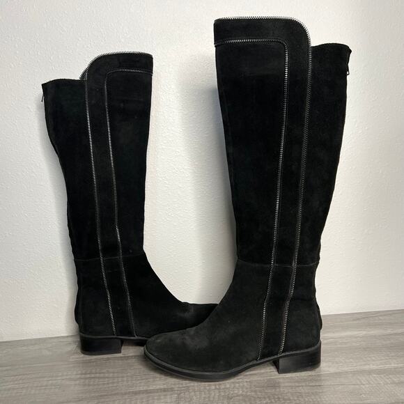 Karl Lagerfeld Suede Under the Knee Zipper Detail Tall Boots Black Size 7 - Picture 2 of 11